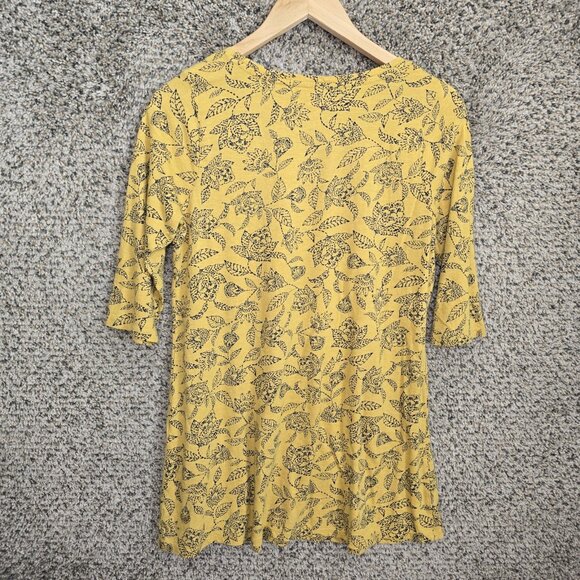J Jill Pure Jill Top Womens SP Petite Small Yellow Ballet Sleeve Tunic Floral - Picture 7 of 7